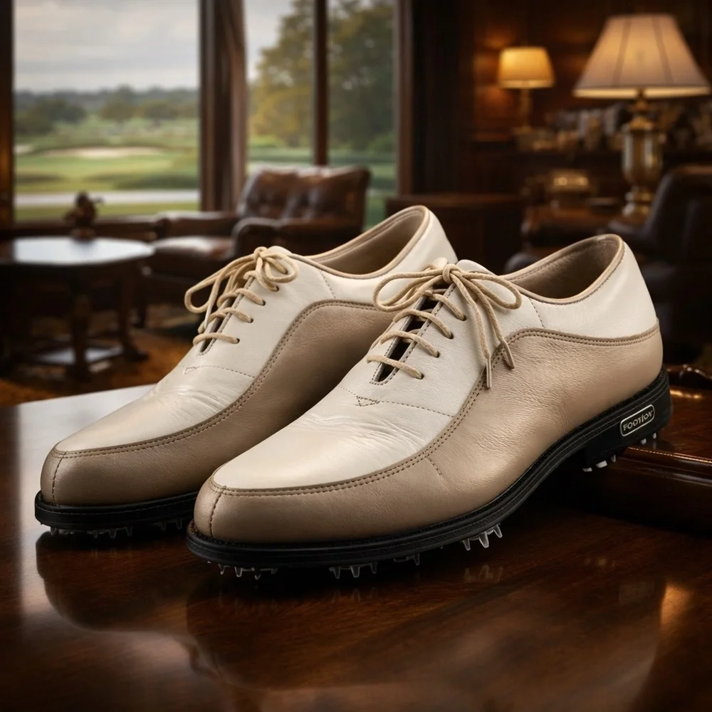 FootJoy Europa Collection Saddle Golf Shoes White Taupe Leather 8M